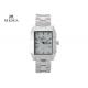 Mens Silver Watch With White Face , Rectangular Dial Wrist Watches Steel Strap