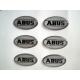 Black Print ABUS Elevator Epoxy Resin Stickers Made By Normal Silver Background