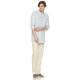 Men'S 100% Linen White Mandarin Collar Henley Shirt Long Sleeve