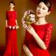 Red Lace Half Sleeveless Floor Length Bridal Dress Gorgeous Evening Dress TSJY145