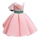 Fashion Single Sleeve Flower Girl Dress Single Shoulder Green Pearl Belt Dress Christmas Vestido Kids Dresses For Girl