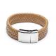 Custom 8 Inches Yellowish Woven Leather Cord Bracelet with Stainless Steel Clasp for Women