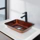 Russet Brown Tempered Glass Basin Bowl Rectangular Table Top Solid