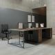 Minimalist Four Person Office Workstation with Wooden Melamine Surface Desk and Chair