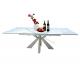 Square Extension HPL Dining Table Tempered Glass Topped Laser Cutted Legs