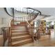 Elegant 38mm Open Wood Stairs , Glass Railing Curved Wooden Staircase No Slip