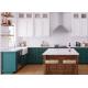 White kitchen green cabinets furniture from Foshan supplier white quartz stone countertop and base dishwasher