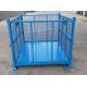 stackable folding steel container with mesh protection In blue color for material production storage