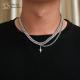 Hip Hop Cuban Link Chain Necklace Titanium Steel Cross Pendant Double Layer