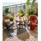 Tempered Glass 8mm Table Top Bistro Patio Table And Wood / Rattan Chairs