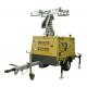 Mobile lighting tower generator, towable light tower generator in hydraulic operation