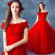 Red Flower And Lace Off The Shoulder Gorgeous Evening Dress TSJY090