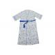 Ladies Cotton Jersey Blue Floral Printed Bath Robe Kimono Wrap Blue Piping 3/4 Sleeve