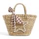 Custom Summer Kids Natural Beach Tote Bag Little Girls Basket Handbag Bucket Straw Bag