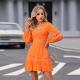 Lace V Neck Puff Sleeve Layered Dress Elastic Cuffs For Women