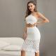 Zipper Back Two Piece Lace Dresses No Sleeve Lace Skirt And Top Set