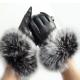 Touch Screen Sheep Womens Soft Leather Gloves With Fluffy Fox Fur Trim Cuff