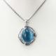 Sterling Silver Oval Dome Created Blue Topaz Cubic Zirconia Pendant  Silver Chain (PSJ0359)