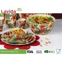 Formaldehyde Free Bamboo Salad Serving Set Round Shape Acidproof Rustic Texture
