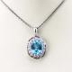 Women Jewelry 9mmx11mm Blue Topaz CZ Diamonds Sterling Silver Pendant Necklace (PSJ0199)