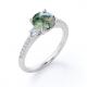 Round Shape Natural Transparent Dendritic Moss Green Agate And Moissanite 3-Stone Engagement Ring