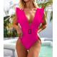 Hot style shoulder  One-Piece Swimsuit V-Neck Tie-Dyed Sexy Women Bikini,with metal belt 2023 styles white and pink
