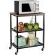 Wood And Stainless Steel Moveable Rolling Small Microwave Cart Trolley For Utility Storage