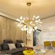 Modern Tree Leaf Design Chandeliers Hanging Lights Gold Acrylic shade Pendant Lamps For Bedroom Led Lustre Hanglamp