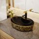 Luxury Oval Freestanding Vanity Basin Black Gold Color With Faucet