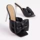 Faux Leather Transparent Heel Slippers Black High Heel Sandals With Ankle Strap