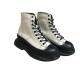 Canvas Leather Chunky Motorcycle Boots Grooved Treads Womens Platform Boots