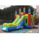 Lead Free PVC Tarpaulin Inflatable Bouncy Castles , Rainbow Castle Slide Inflatable Combo