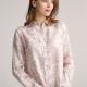 Women's Pure Collection Linen Shirt Collared Long Sleeve Pleated Blouse