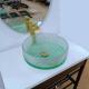 Diamond Shape Crystal Glass Vessel Sinks Table Top Wash Basin Green Bottom