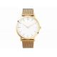 Gold plating mesh band mens stainless steel watches stainless steel case back watch