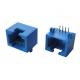 Mini RJ45 connectors, right angled, tab-up, blue housing