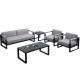Xiamen Vintage Leather and Wood Garden Sofa Set Furniture with Powder Coated Metal Frame