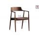 Walnut Color Armrests Ash Wood Dining Chair With Leather Upholstered