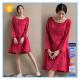 Fashion red linen ladies winter one piece dress of large size