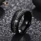 Mens Black Tungsten Meteorite Inlay Wedding Band 8mm With Geometric Diamond Shape And Guitar String Design