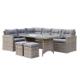 Brown 1890mm Breadth Plastic Rattan Sofa Set With 80mm Grey Cushion