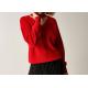 Hollow V Neck Choker Womens Knit Pullover Sweater Red Acrylic Wool Red Jumper