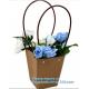 Fashion kraft paper flower carrier paper bag,Customized Pot Plants Kraft Flower Carrier Paper Bag with Grommet Handles