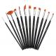 12-Piece Nylon Hair Professional Paint Brush Set, Black