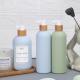 Shampoo Bottle with Bamboo Lid HDPE Plastic Type Soft Touch Empty Body Lotion Container