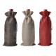 Jute Linen Wine Drawstring Bags Customizable For Wedding / Party