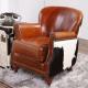 Antique Cowhide Leather Tub Master Chair And Fur Leather Chair With Cushion