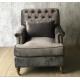 Single Person Button Tufted Sofa Classic Velvet With Casters / Light Natural Finish