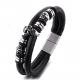 High Quality Stainless Steel Skeleton Skull Bracelet Men Vintage Jewelry Wholesale Black Leather Bracelets