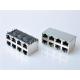 Shielded RJ45 Modular Jack Connector, Through Hole Type, Side Entry, with LED, 2x4 Ports，HULYN，RJ45